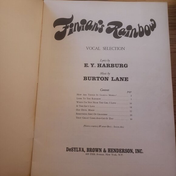 Finian's Rainbow Vocal Selection Sheet Vintage 1960s Songbook by E.Y. Harburg & - Picture 2 of 3